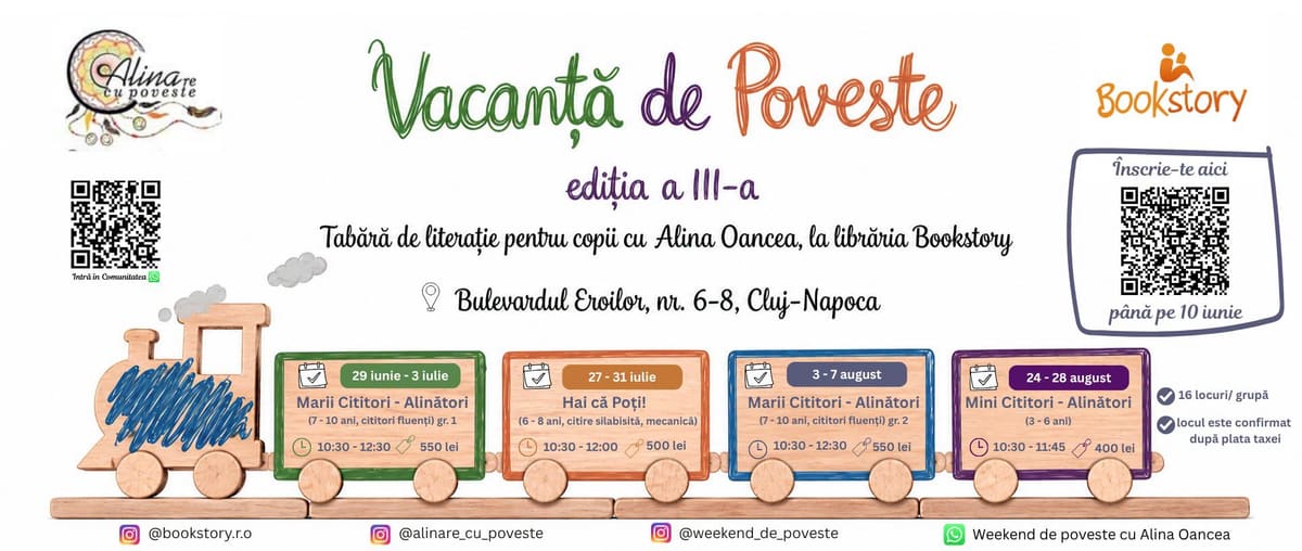 Vacanță de Poveste la Bookstory, cu Alina Oancea | Ediția a III-a, 2026 – Școală de Vară pentru copii 3-10 ani