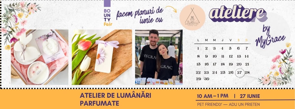 Atelier de lumânări parfumate Bounty Fair x Communities Coffee Hub 💜💚 cu MyGrace – Atelier pentru familie +5 ani