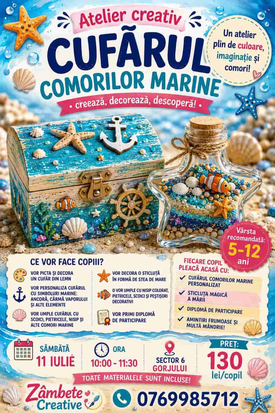 Cufărul Comorilor Marine și Sticluța Magică a Mării. Atelier Creativ 5-12 ani – Atelier pentru copii 5-12 ani